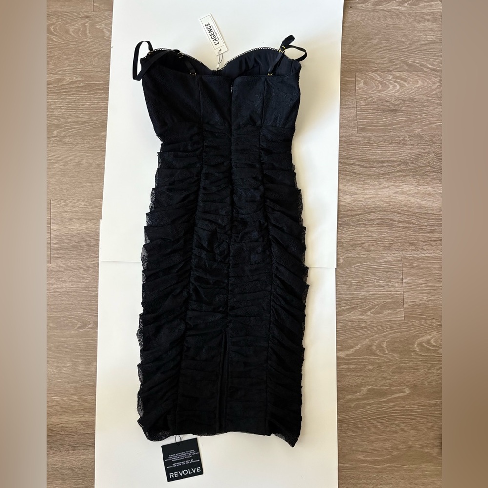 L'AGENCE Senna Lace Bustier Midi Dress in Black // Size Medium - Picture 5 of 5